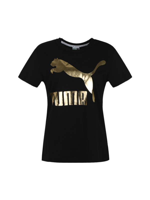 PUMA彪马健身短袖女金色大LOGO休闲运动T恤579406-83