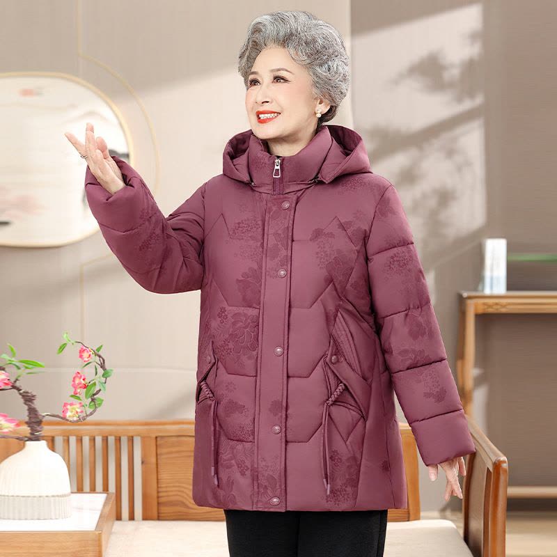 老年棉衣女洋气中长款奶奶装60岁老太太加绒加厚保暖棉服外套冬装图片