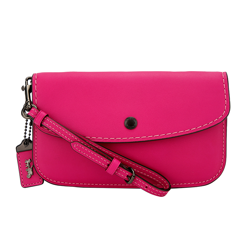 自营新品coach蔻驰品女士专柜款玫红色中长款皮革钱包钱夹