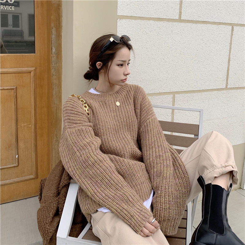 co】2020韩版复古气质两面穿秋冬休闲外穿慵懒风宽松套头毛衣