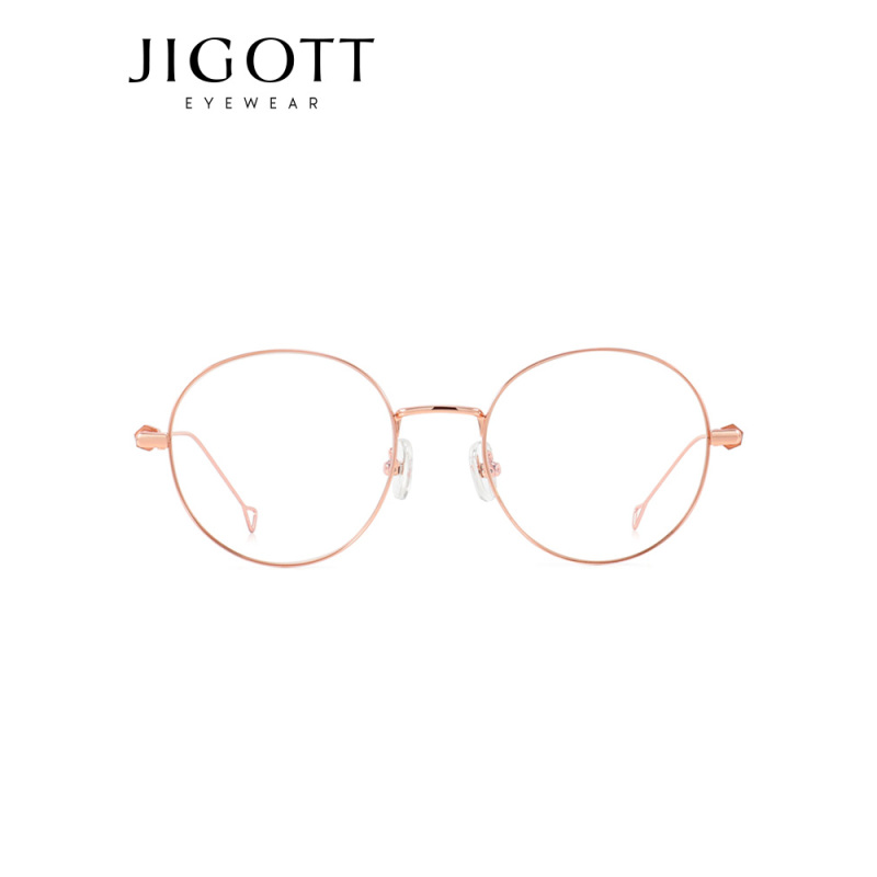 jigott防蓝光眼镜架女复古幼圆框型可配近视眼镜框无度数21609玫瑰金