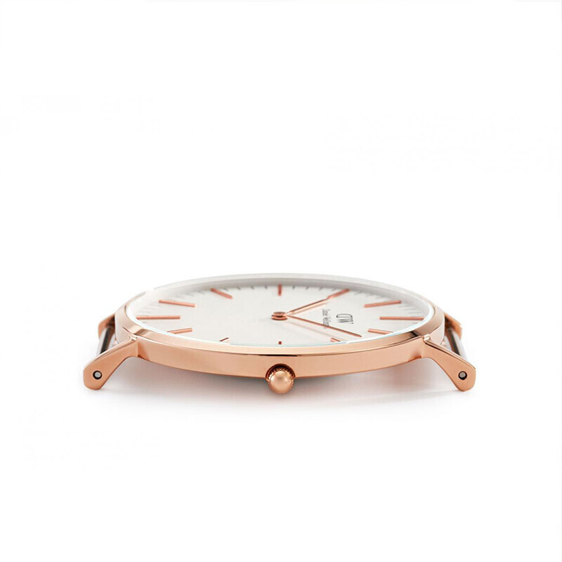 dw男表40mm金边白盘蓝色尼龙织纹超薄男士石英手表