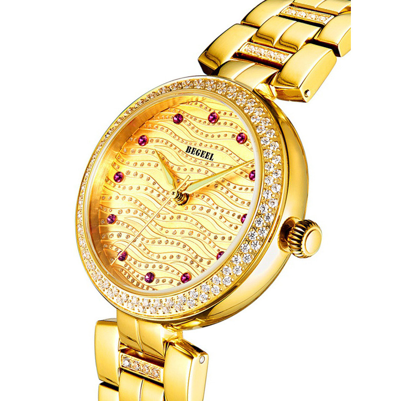 宾爵begeel手表瑞士机芯新品上市时尚轻奢机械表镀金红宝石钢带正品