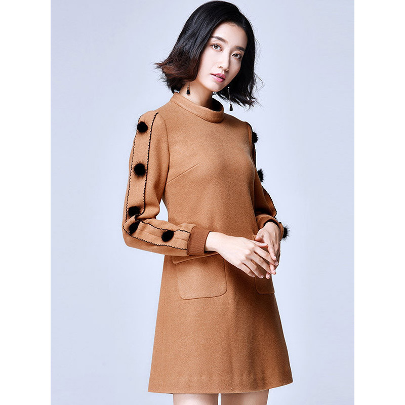 欧昵雪呢子裙子连衣裙冬女冬装新款加厚短裙气质ol通勤裙子d