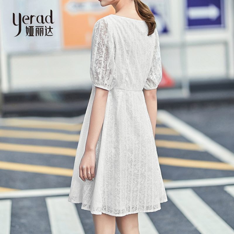 娅丽达女装2019夏季新款纯色连衣裙公主裙中长款高腰甜美仙女裙子I6323