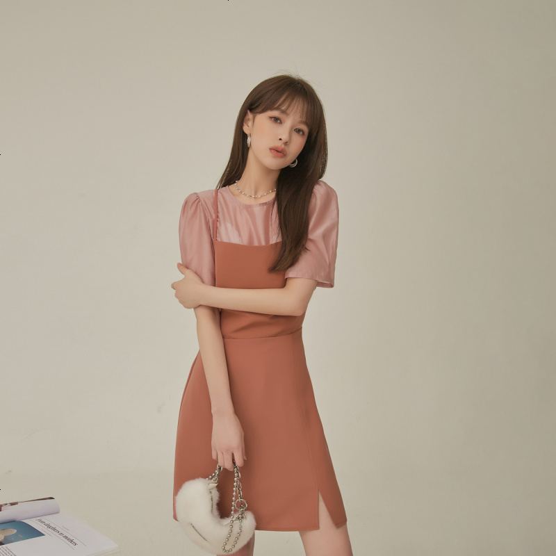 OtherMix露背吊带连衣裙女2021年夏季新款方领高腰韩版a字短裙子