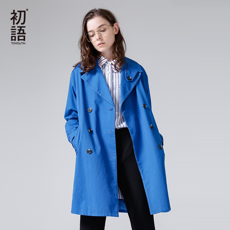 初语休闲学生bf百搭宽松翻领过膝中长款风衣女