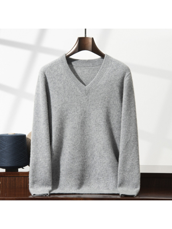 秋冬季新款七针加厚山羊绒衫v领男士上衣长袖宽松商务休闲宽松毛
