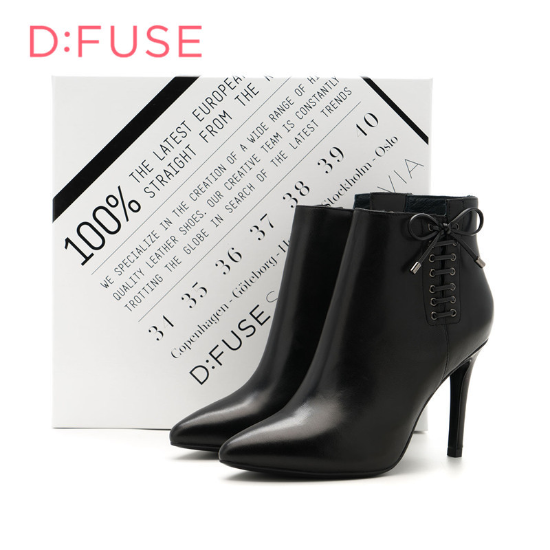 迪芙斯D:FUSE羊皮尖头超高拉链交叉绑带深口女鞋DF64117373