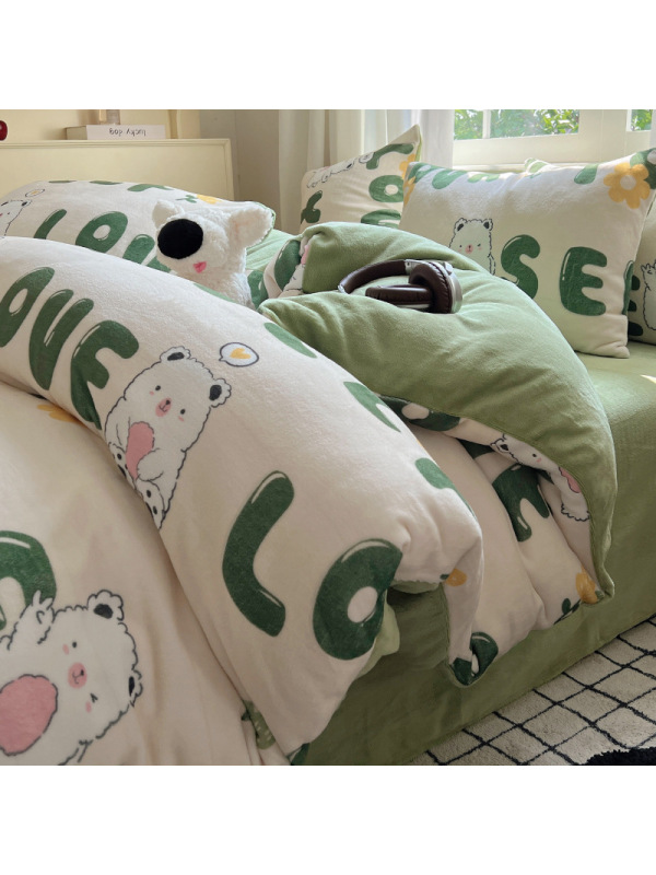 冬季加厚牛奶绒四件套加厚法兰绒床上用品保暖珊瑚绒床单被套加绒