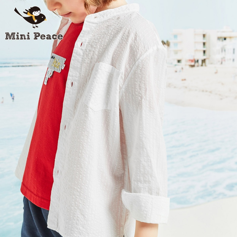 太平鸟童装男童衬衫长袖白色儿童外套minipeace夏装新款
