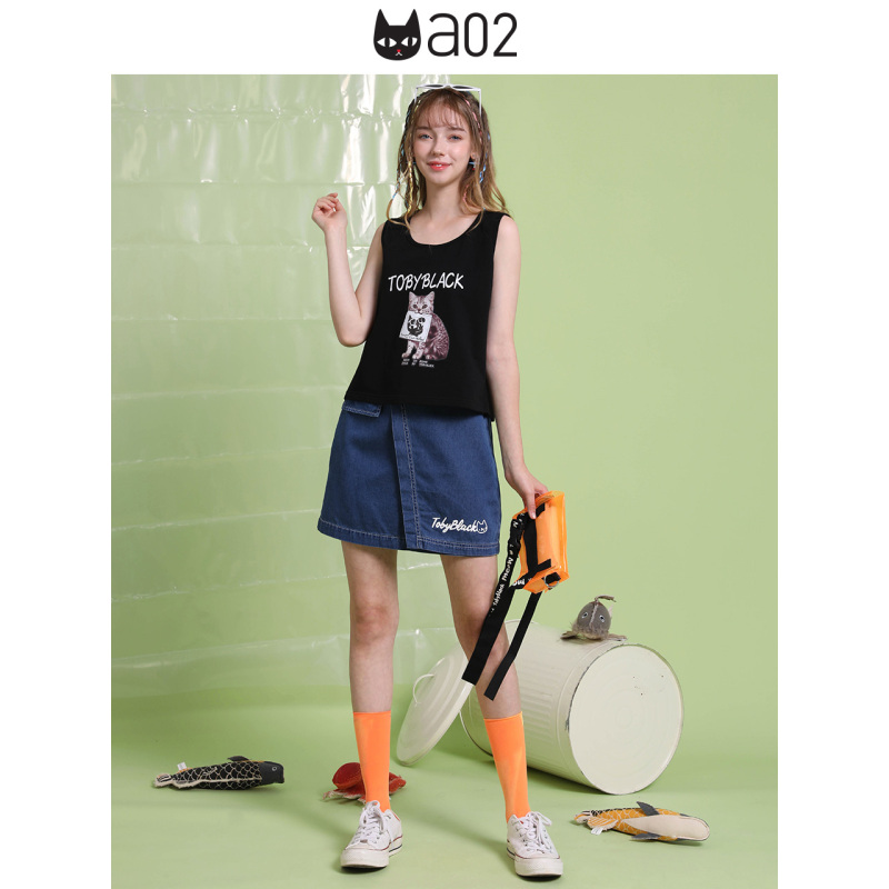 a02新款2020时尚潮流字母印花显高开叉牛仔短裙女潮夏DTV2D1111SK