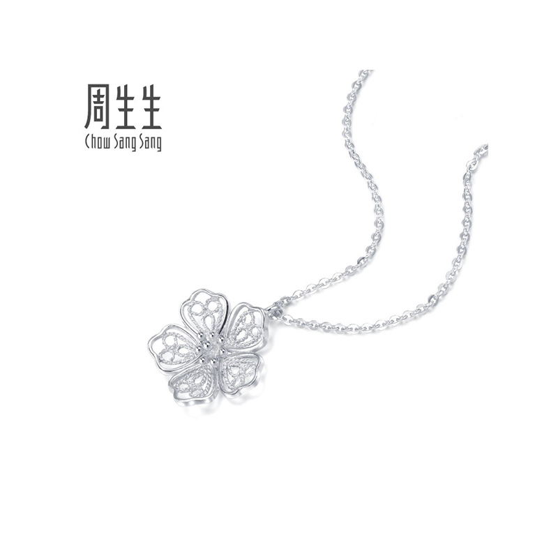 周生生(CHOW SANG SANG)Pt950铂金LACE蕾丝花项链白金项链女定价