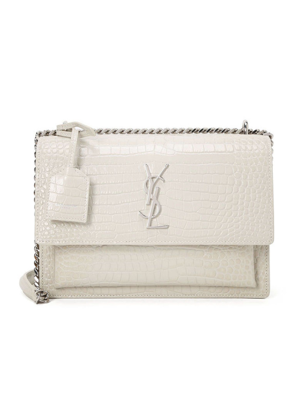 圣罗兰 YSL SUNSET 口盖包中号 字母LOGO鳄鱼纹442906金链 女士斜挎单肩包