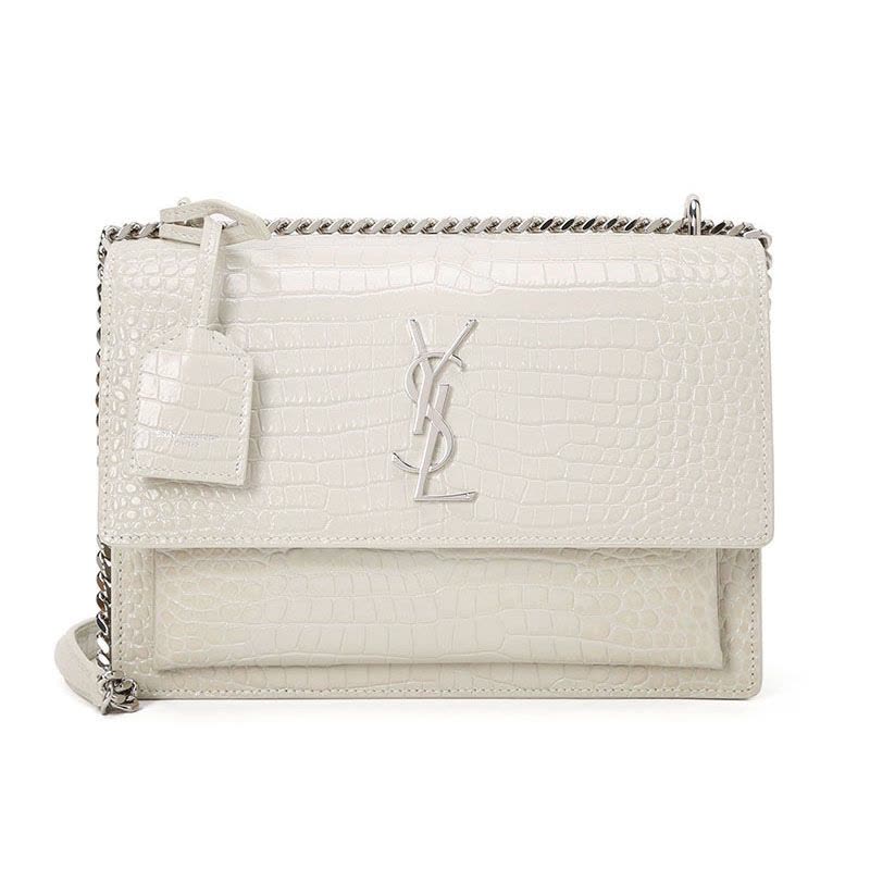 圣罗兰 YSL SUNSET 口盖包中号 字母LOGO鳄鱼纹442906金链 女士斜挎单肩包图片