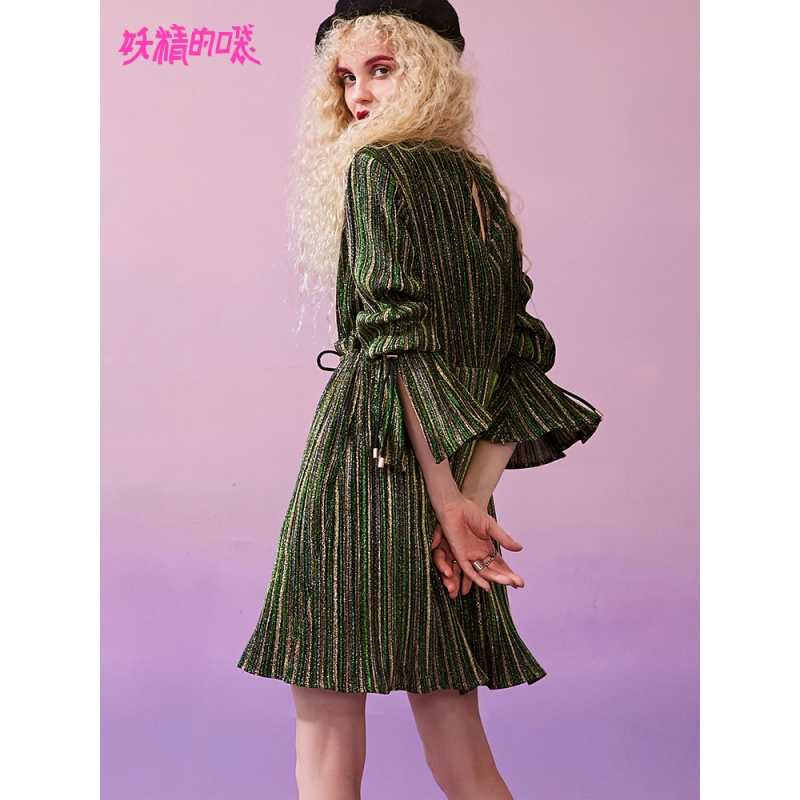 妖精的口袋Y早秋连衣裙女潮中长款韩版秋装长袖复古裙子J_1