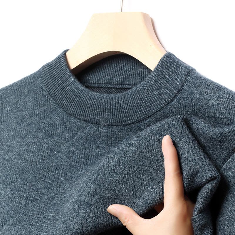 秋冬加厚绵羊毛男式休闲细软羊毛衫提花格子羊毛保暖针织衫厚图片