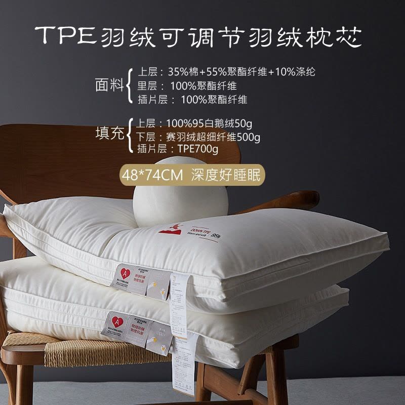A类白鹅绒枕芯五星酒店可调节TPE软管枕头护颈椎不塌陷羽绒枕图片
