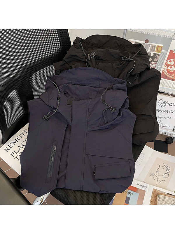 马甲男夏季新款连帽工装夹克休闲潮牌痞帅运动背心无袖坎肩男外套