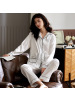 秋冬季女士睡衣冰丝长袖开衫翻领休闲宽松加大码家居服套装可外穿