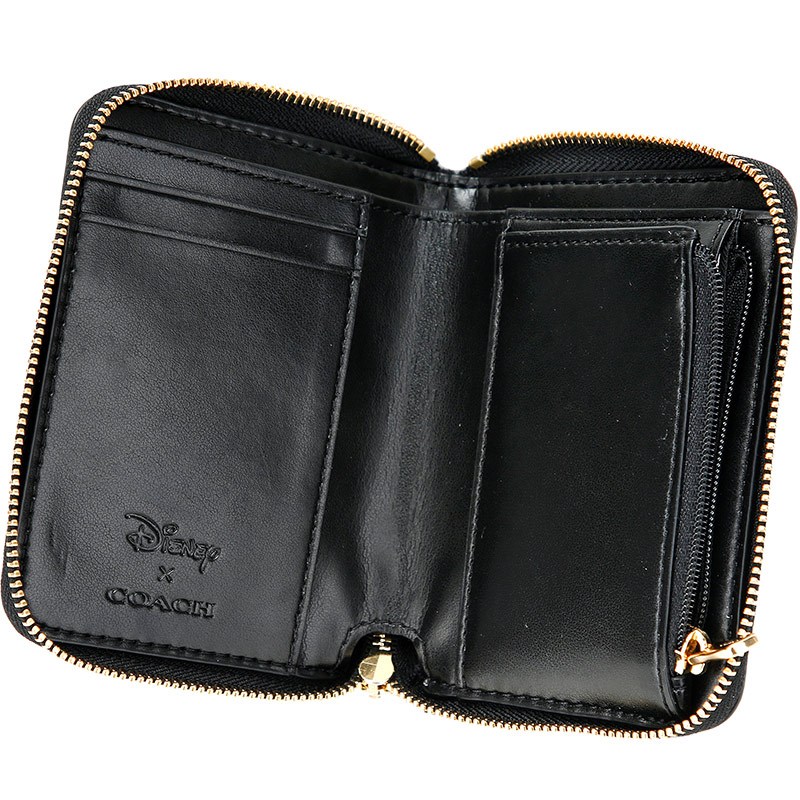 coach蔻驰奢侈品女士迪士尼黑暗童话系列黑色短款皮革钱包钱夹f72946