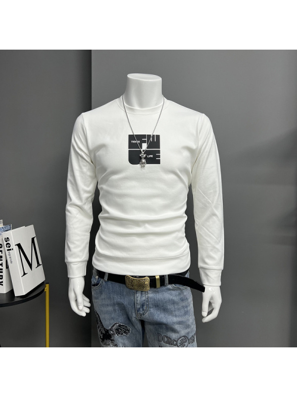 时尚卫衣男装上衣圆领长袖体恤上衣潮流修身套头打底衫t秋冬新款