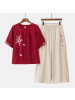 中老年女装休闲套装40-60岁中年妈妈装短袖刺绣款衣服50岁夏装