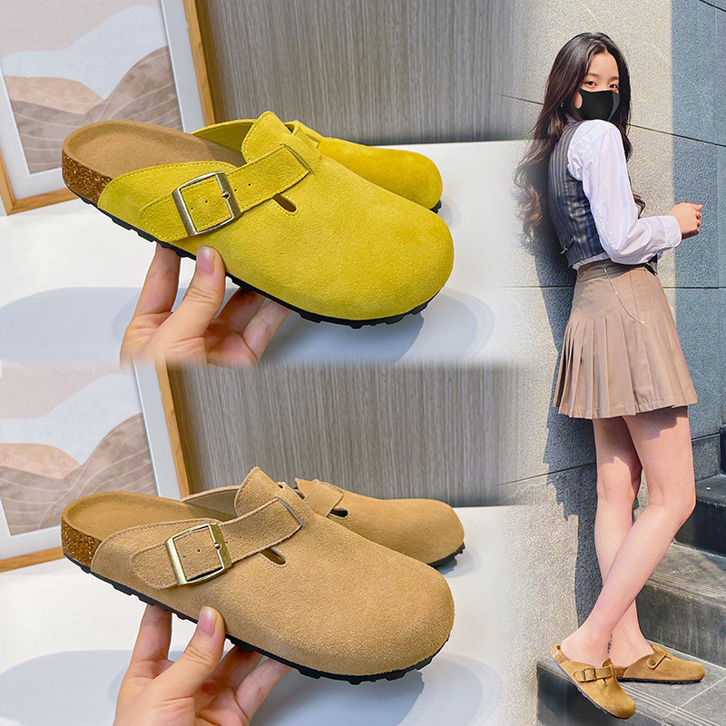 真皮平底拖鞋女夏季新款包头半拖鞋百搭凉拖女外穿休闲女鞋潮