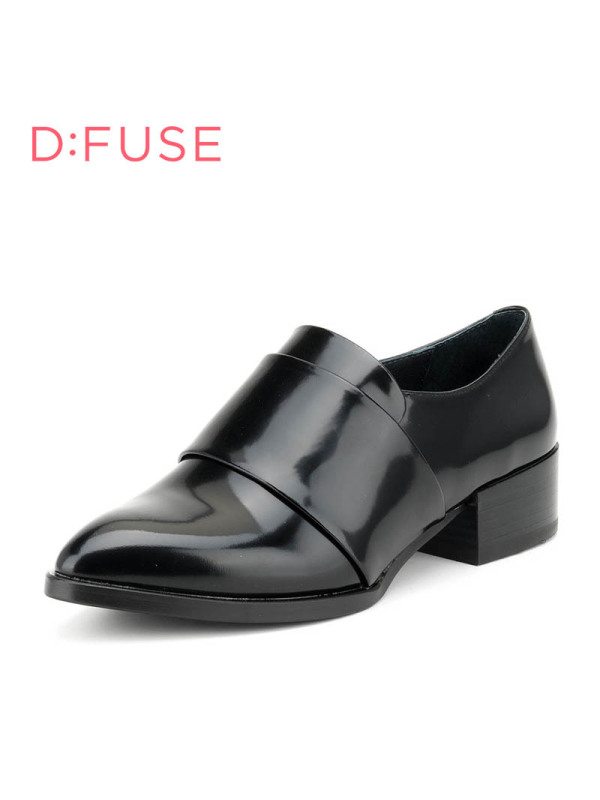 D：Fuse/迪芙斯春秋牛皮尖头中跟粗跟深口单鞋女鞋DF63112006