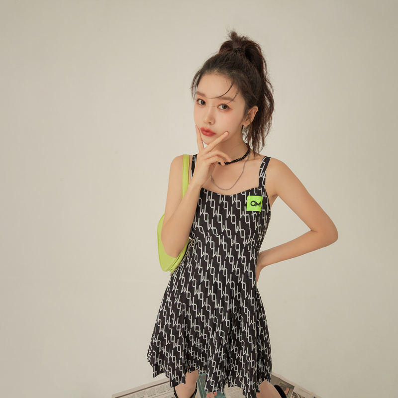 OtherMix印花吊带连衣裙女2021年早秋新款韩版时尚潮流无袖中裙子