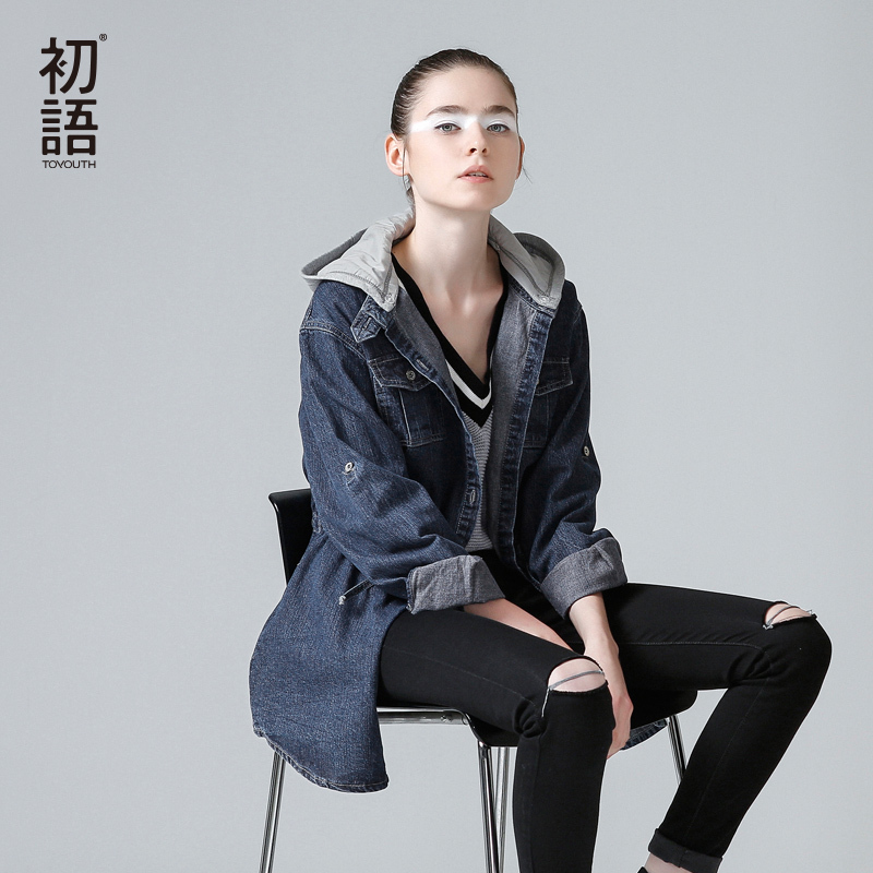 初语中长款牛仔外套ulzzang学生原宿小心机女上衣bf