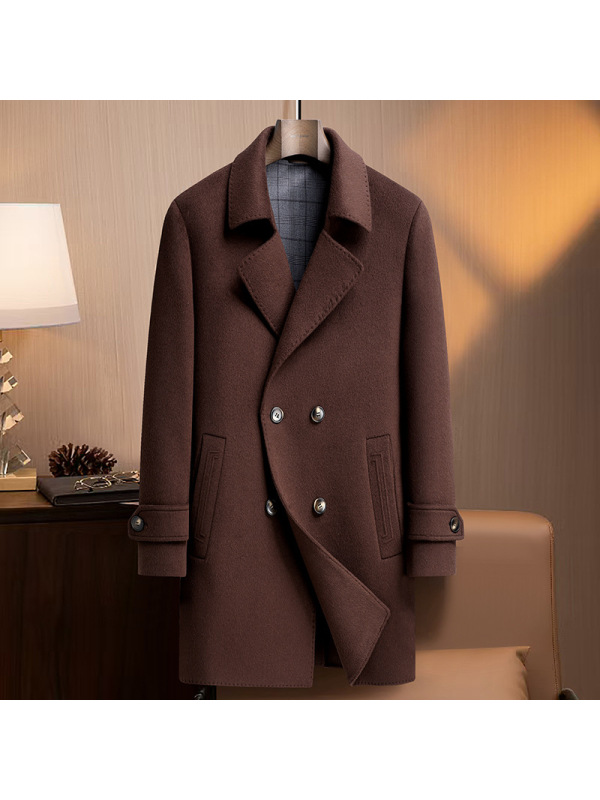 高端含羊绒羊毛双面呢大衣男士秋冬新款脱卸围巾鹅绒马甲羊绒外套