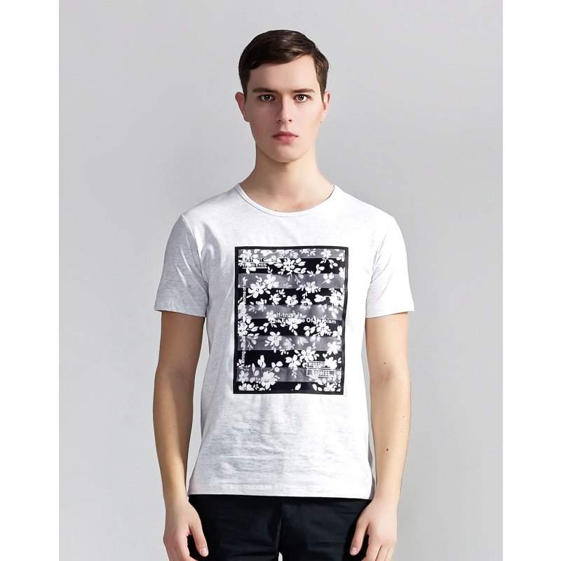 artsdon阿仕顿男装t恤夏季休闲舒适花卉印花圆领t恤男