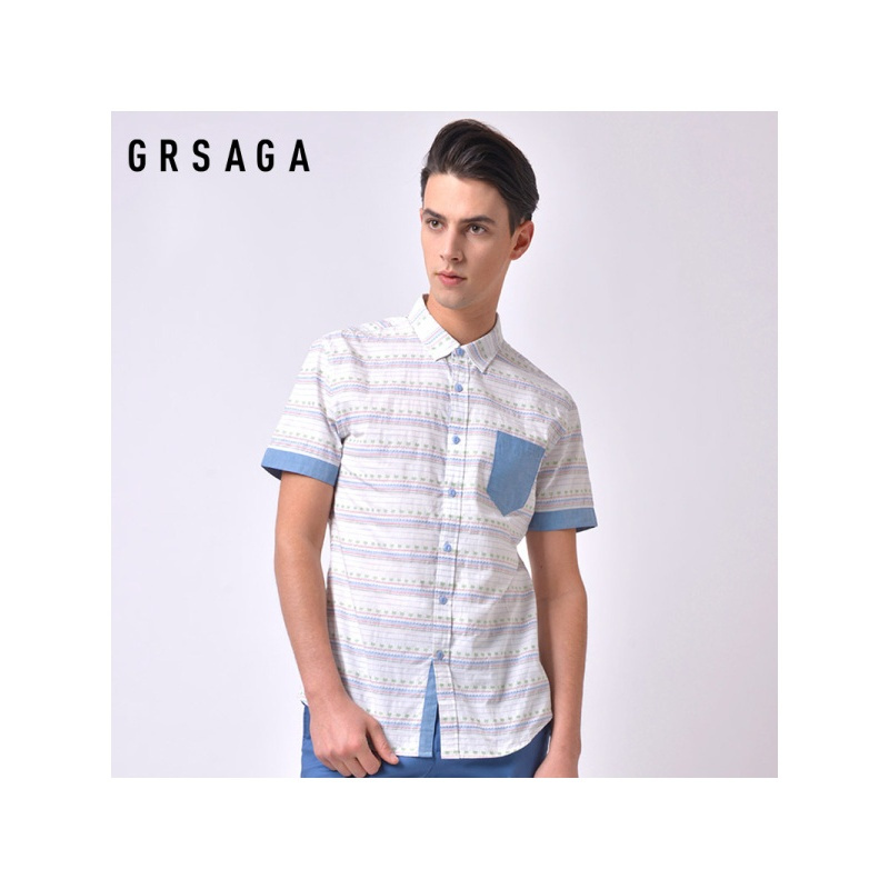 GRSAGA夏季休闲条纹系衬衫C21424218A