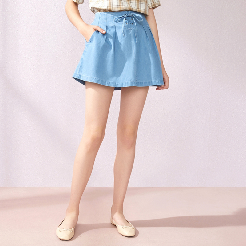【满198减100预估价：30】Semir森马半身裙女2019夏季新款牛仔a字显瘦裙松紧百褶裙子少女短裙潮