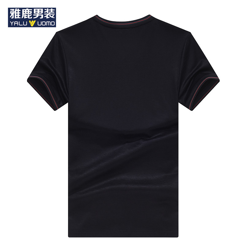 雅鹿男装短袖男t恤衫夏季新款修身上衣青年纯色v领短袖休闲T恤 18305