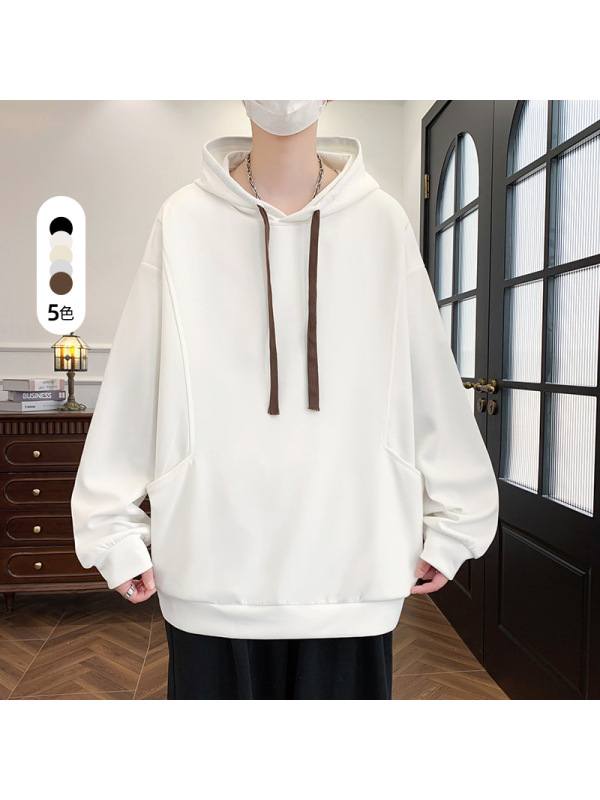 卫衣男春秋季连帽青少年休闲宽松长袖T恤纯色运动衣服打底衫潮流