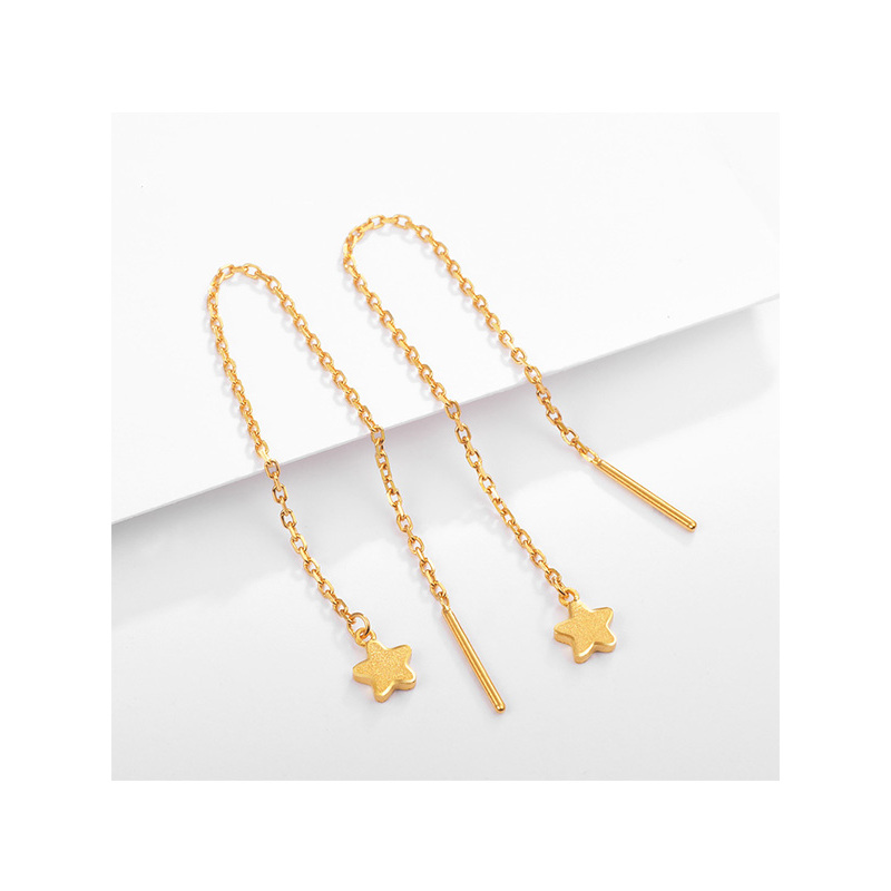 足金999星星耳线黄金耳线耳环女生ins网红款手拉手珠宝