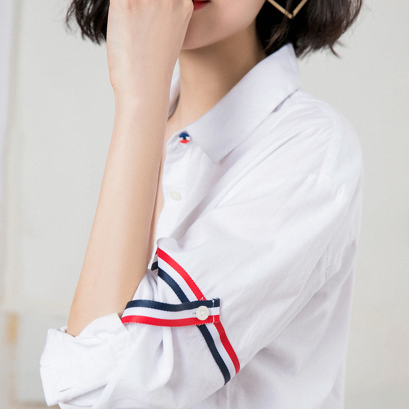 恒源祥白衬衫女2020春季新款韩版上衣中长款宽松长袖bf风休闲衬衣