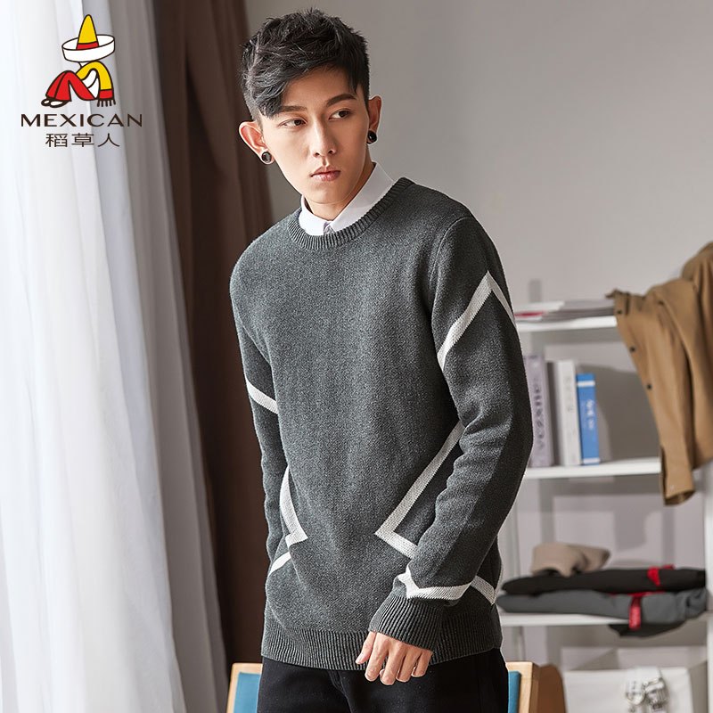 稻草人针织衫男2019秋冬新品潮流圆领套头衫男士纯棉毛衫保暖毛衣男