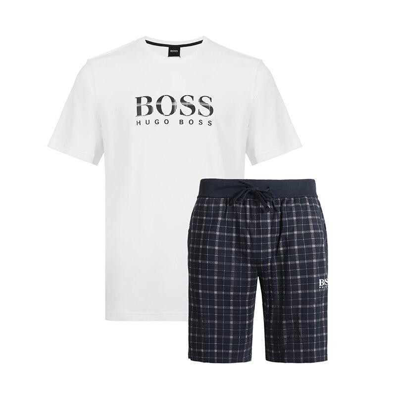 HUGO BOSS 雨果博斯 男士LOGO图案格纹棉质睡衣家居服套装 50430708