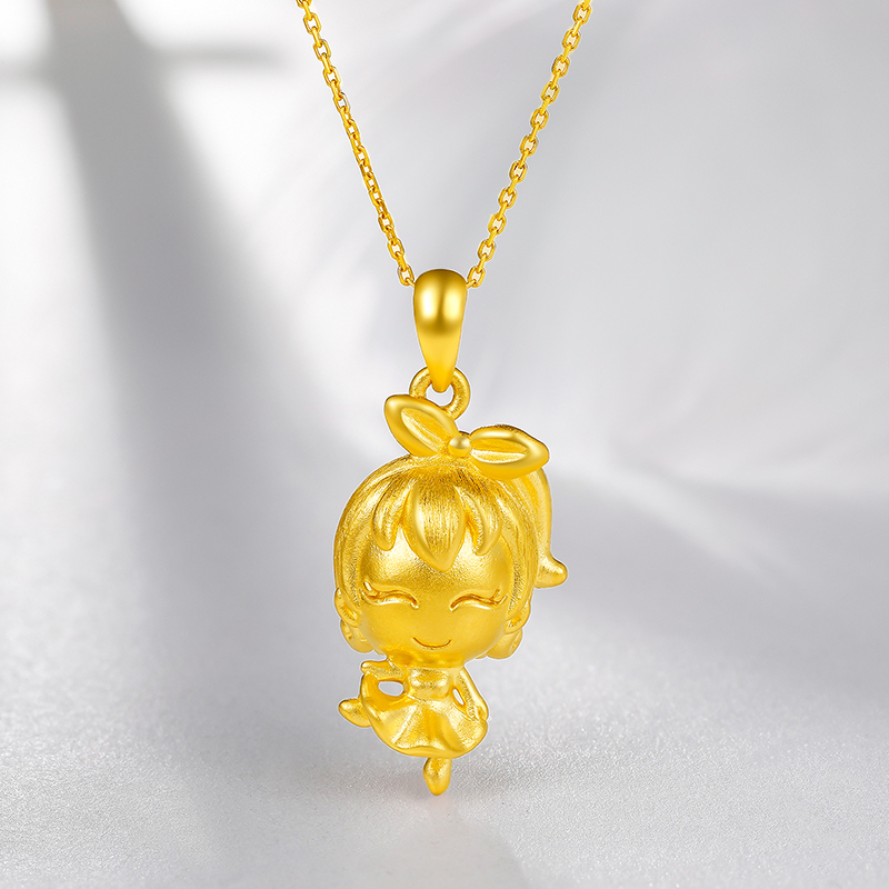 周六福zhouliufu珠宝黄金吊坠女可爱甜美跳舞女孩3d硬金挂坠定价ad04