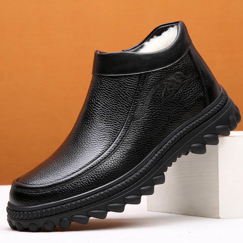 冬季新款男士棉鞋头层牛皮棉皮鞋皮毛一体防滑保暖加厚爸爸鞋