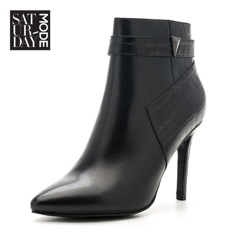 SATURDAYMODE牛皮革细跟尖头时尚短靴MD64116227图片
