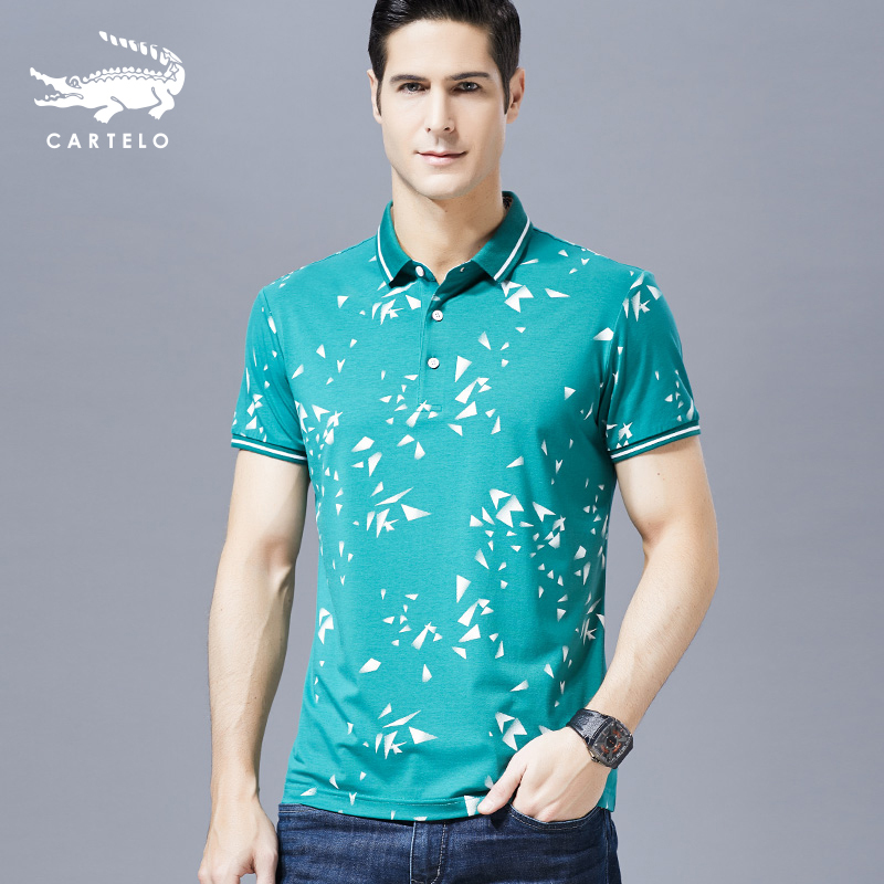 卡帝乐鳄鱼短袖t恤男翻领印花纯棉男装polo衫bab9092