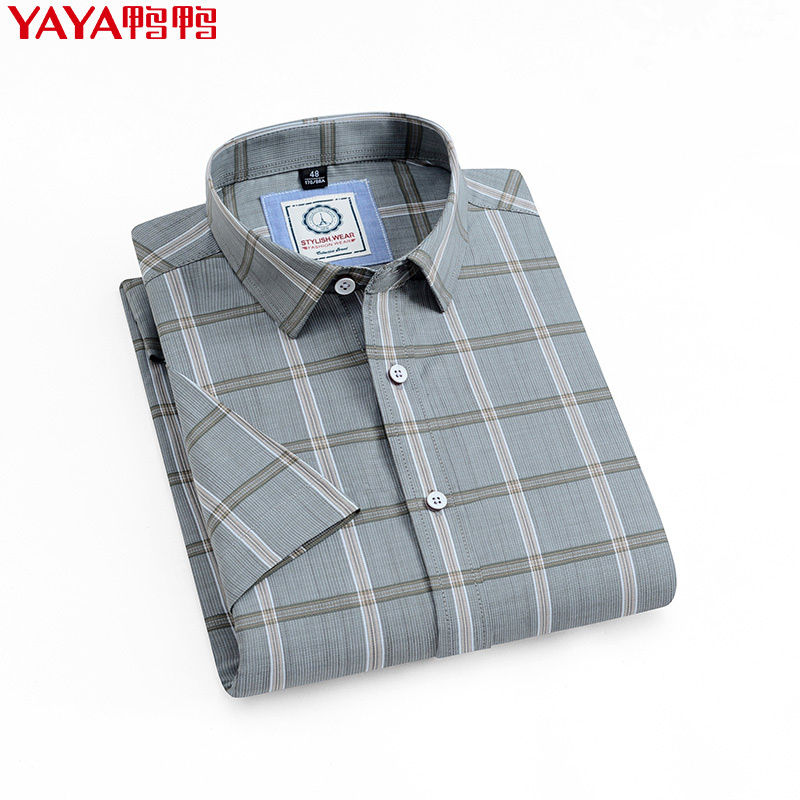 鸭鸭(yaya)时尚休闲舒适衬衫修身格子短袖春夏装衬衫DYB57M0240