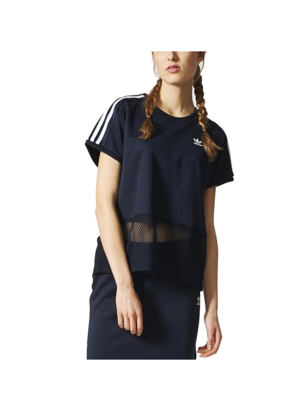 Adidas阿迪达斯女装秋季三叶草运动休闲镂空短袖T恤BQ5743