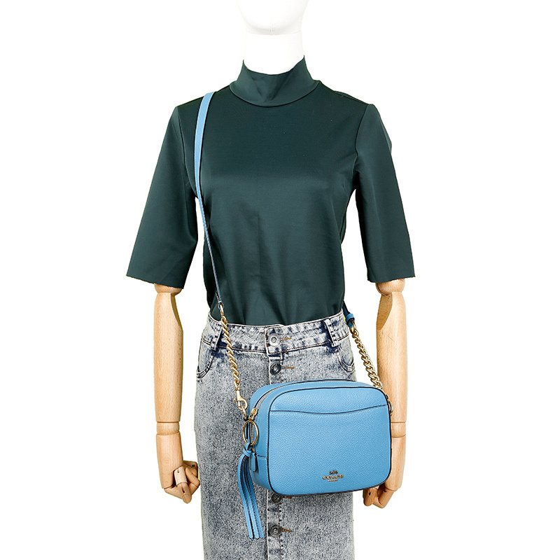 蔻驰coach奢侈品女士专柜款camera皮革单肩斜跨包相机包蓝色29411b4