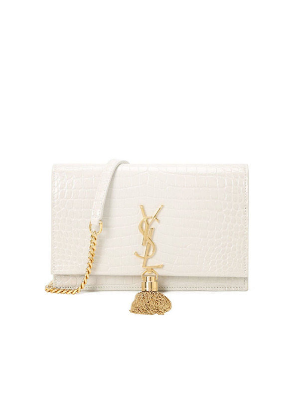 预售 圣罗兰 YSL KATE 链条包小号 流苏款字母LOGO鳄鱼压纹 女士单肩包 452159金链