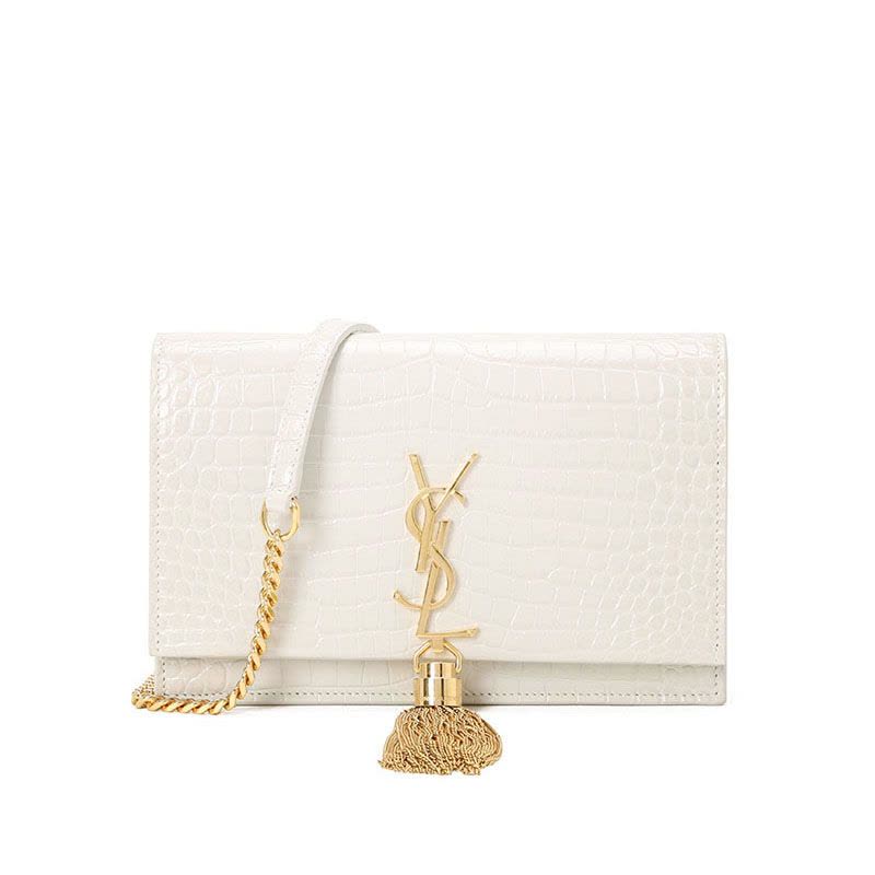 预售 圣罗兰 YSL KATE 链条包小号 流苏款字母LOGO鳄鱼压纹 女士单肩包 452159金链图片